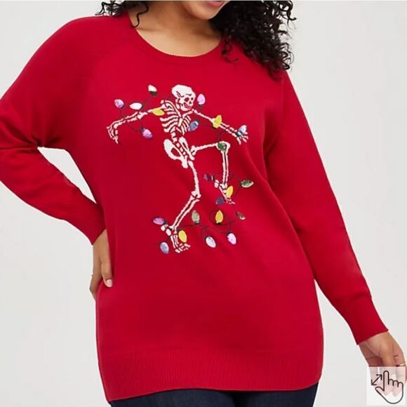 Torrid 0 Large Skeleton lights holiday sweater New - Picture 2 of 4